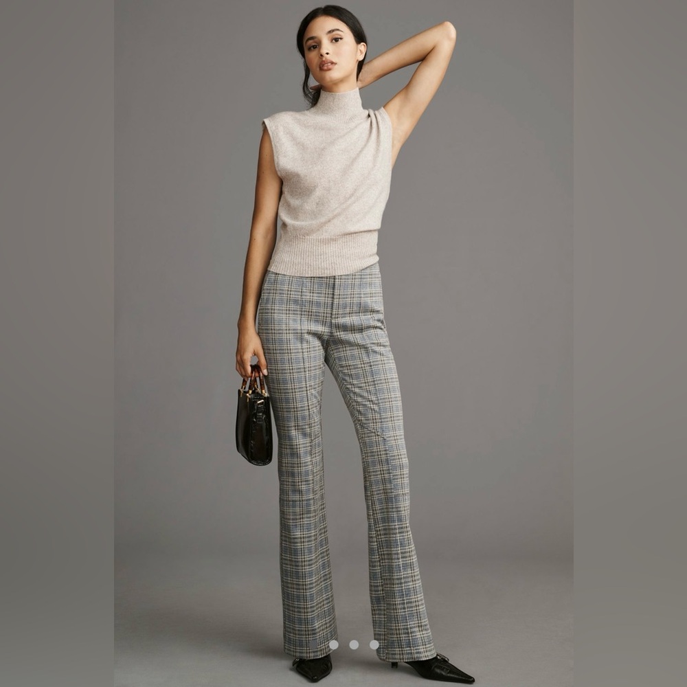 Anthropologie by Anthropologie Knit Hiking Bootcut Pants Grey Purple Plaid Sz M